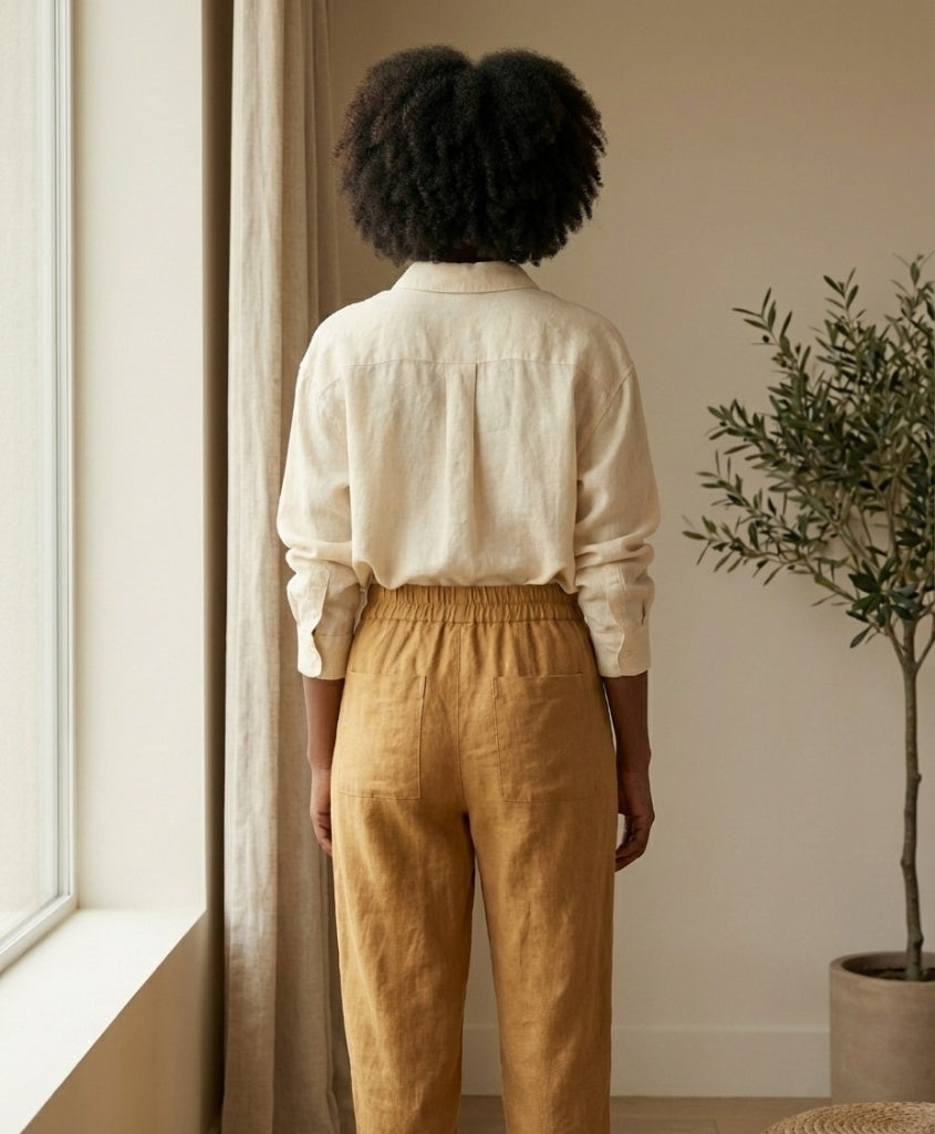 High-Waisted Relaxed Linen Pants with Pockets