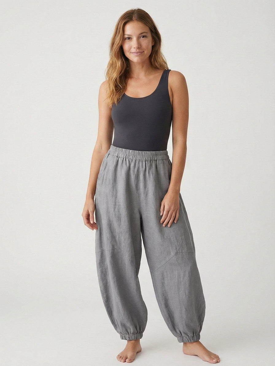 High-Waisted Relaxed Linen Pants with Pockets