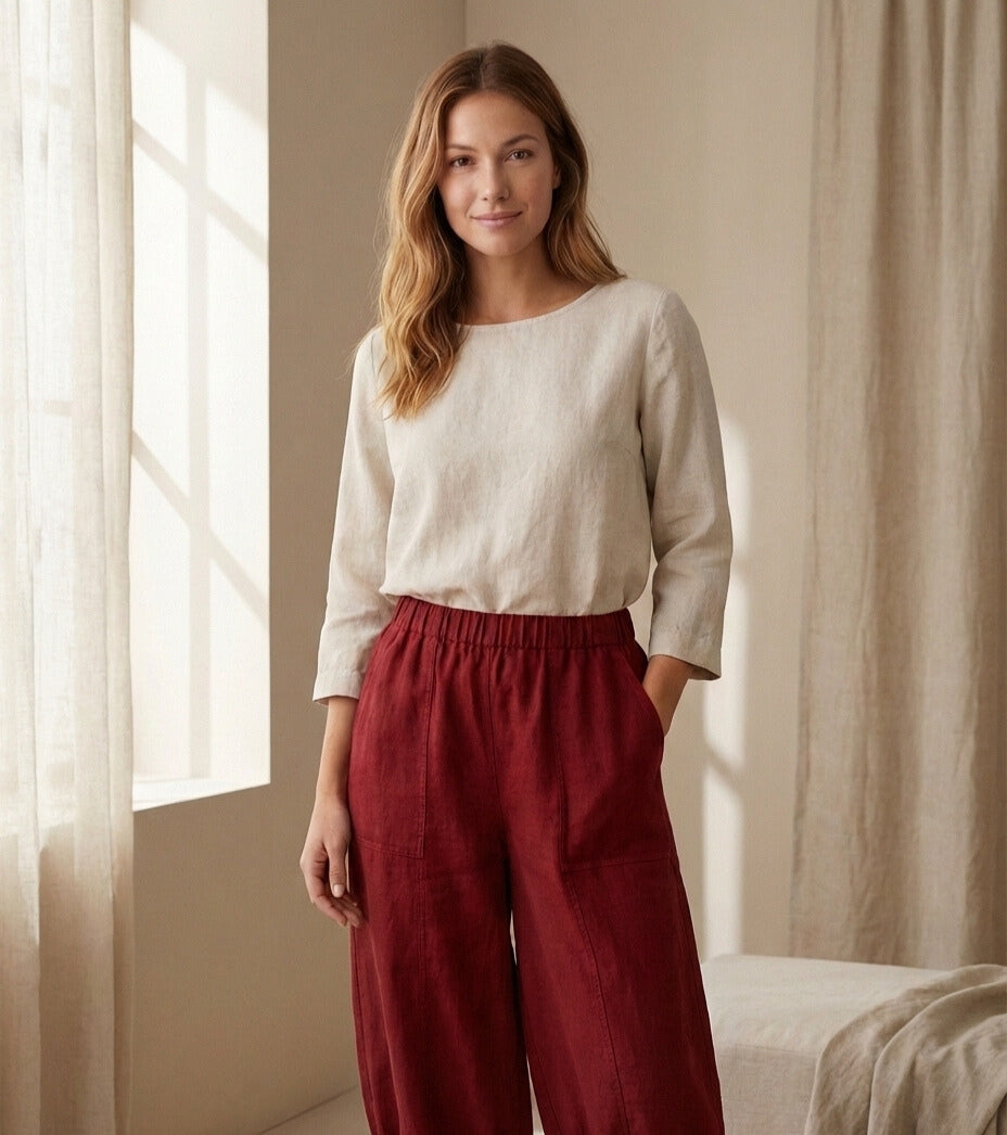 High-Waisted Relaxed Linen Pants with Pockets