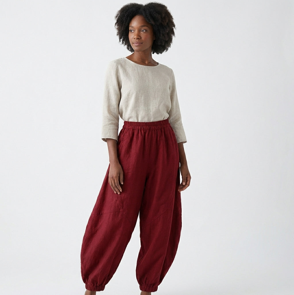 High-Waisted Relaxed Linen Pants with Pockets