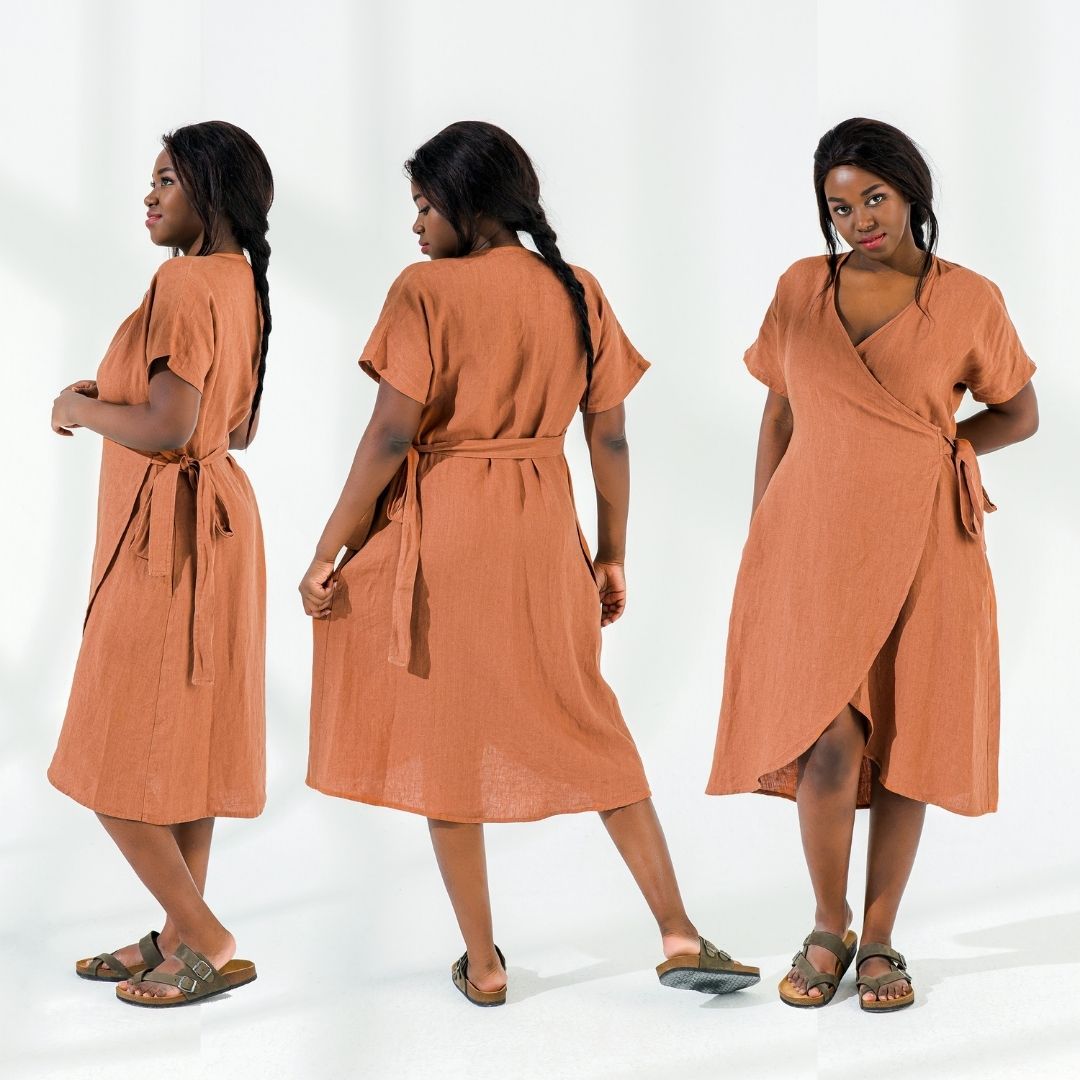 Wrap Linen Dress with Pockets Wrap Linen Dress with Pockets