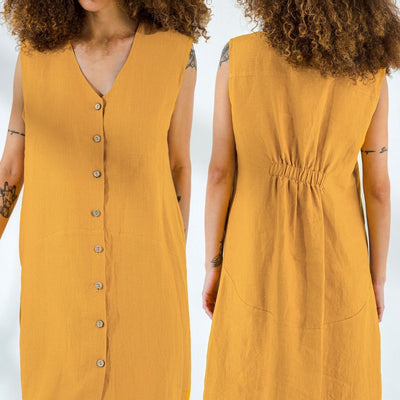 Elastic Back Linen Dress