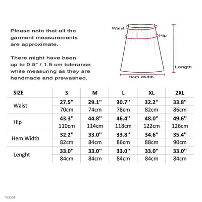 Elastic Waist Linen Skirt Size Chart