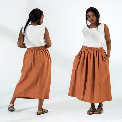 Elastic Waist Skirt Linen