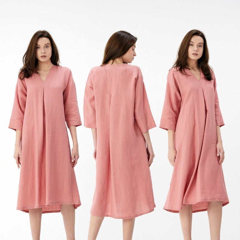 Elbow Length Linen Dress