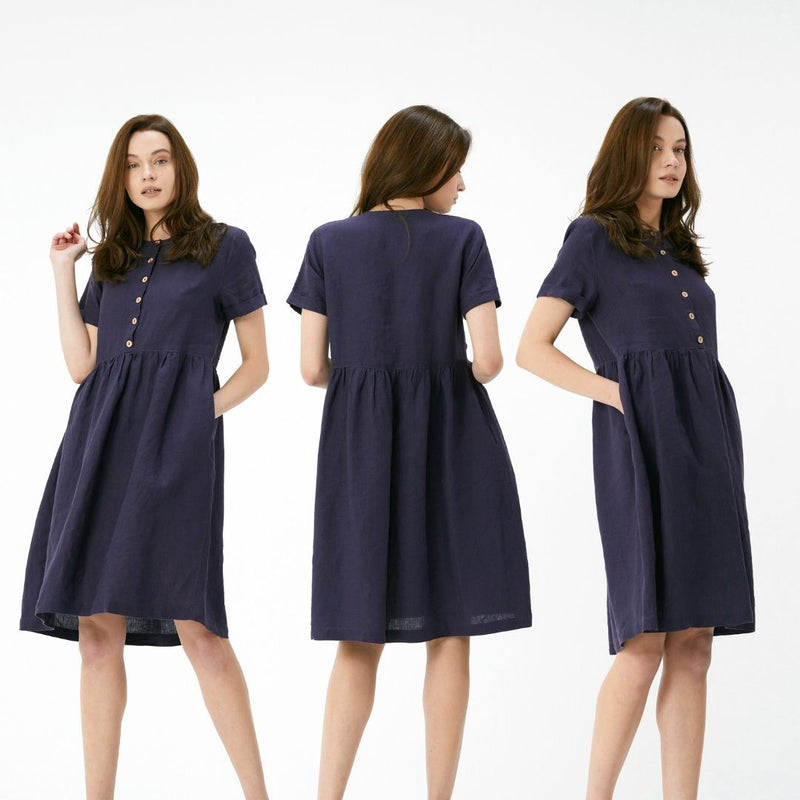 Half Button Flax Linen Dress