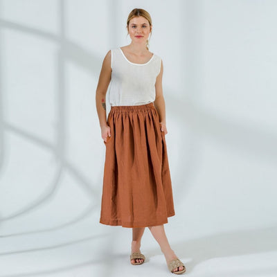 Linen Skirt with Elastic Waist