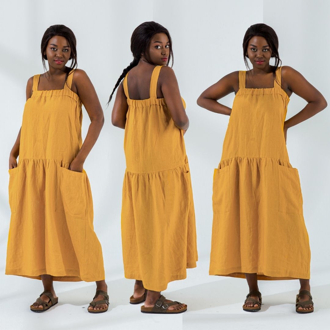 Square Neck Linen Summer Dress LineniaDream Square Neck Linen Summer Dress LineniaDream