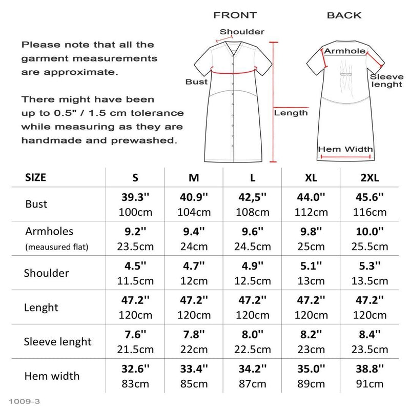 Short Sleeve Elastic Back Linen Dress Size Chart