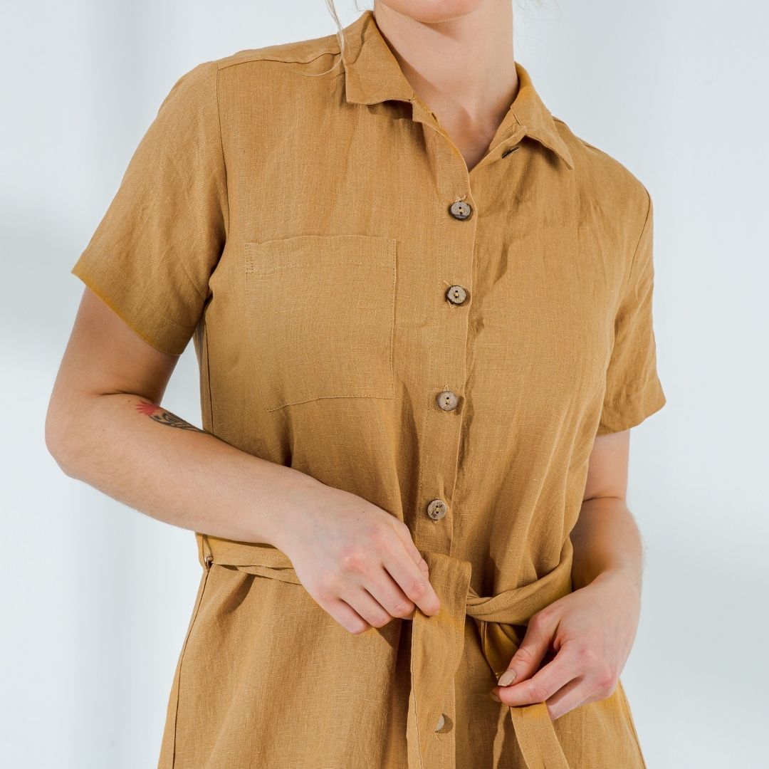 flax linen dress Short Sleeve Flax Linen Dress – LineniaDream