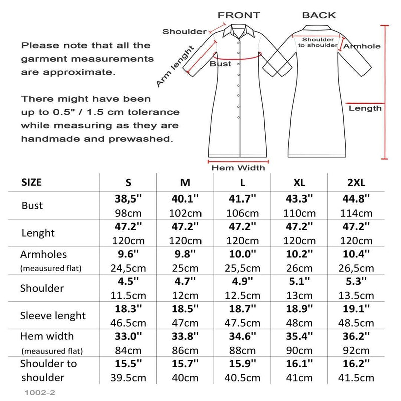 Size Chart For Loungewear Linen Button Dress