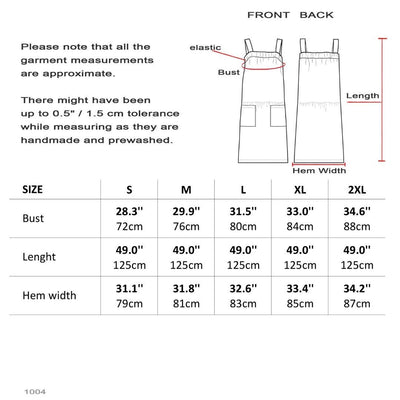 Square Neck Linen Dress Size Chart