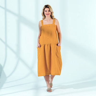 Square Neck Linen Summer Dress