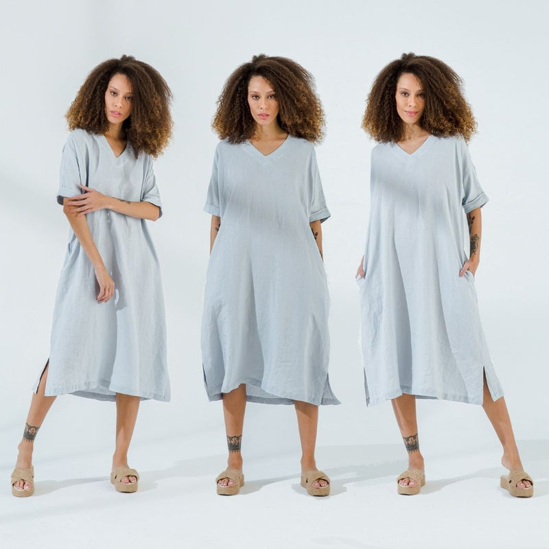 V Neck Linen Tunic Dress