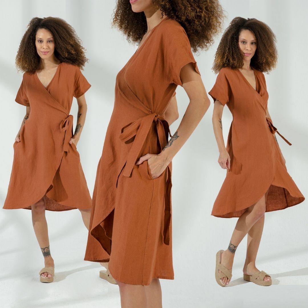 Wrap Linen Dress with Pockets Wrap Linen Dress with Pockets